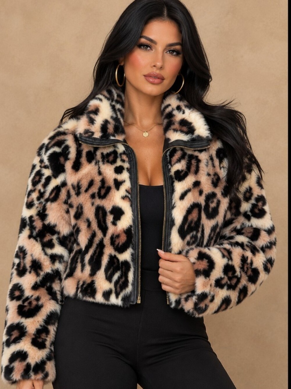 Volcom Faux Fur Leopard Print Zip Jacket Size 16 Woman's